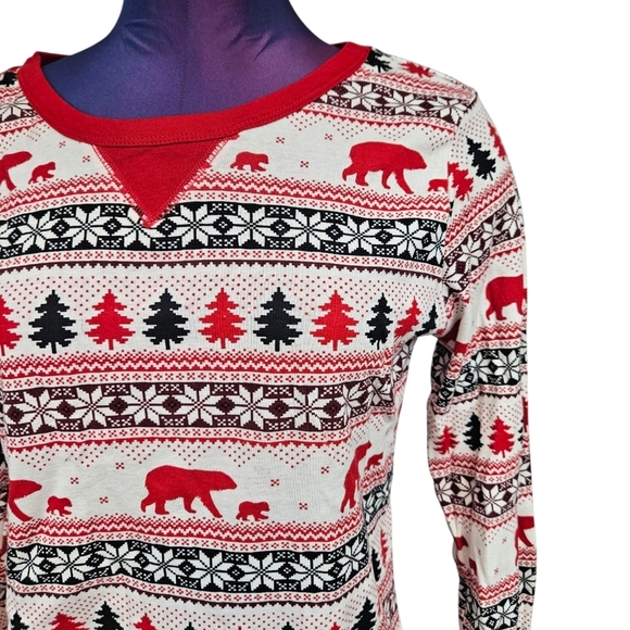 WonderShop Red & White Festive Bear Fair Isle Pajama Set Size Medium Women's G62 - Picture 3 of 12